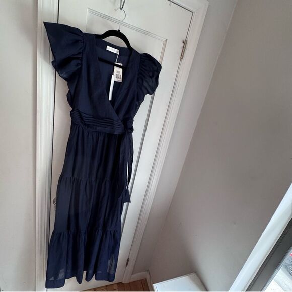 💙 Jonathan Simkhai Midnight Tiered Maxi Dress – NWT – Dramatic Flutter Sleeves 💙 - Picture 3 of 6